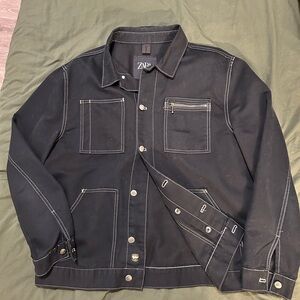 Zara Men's Black Shirt Jacket with Contrast Stitching